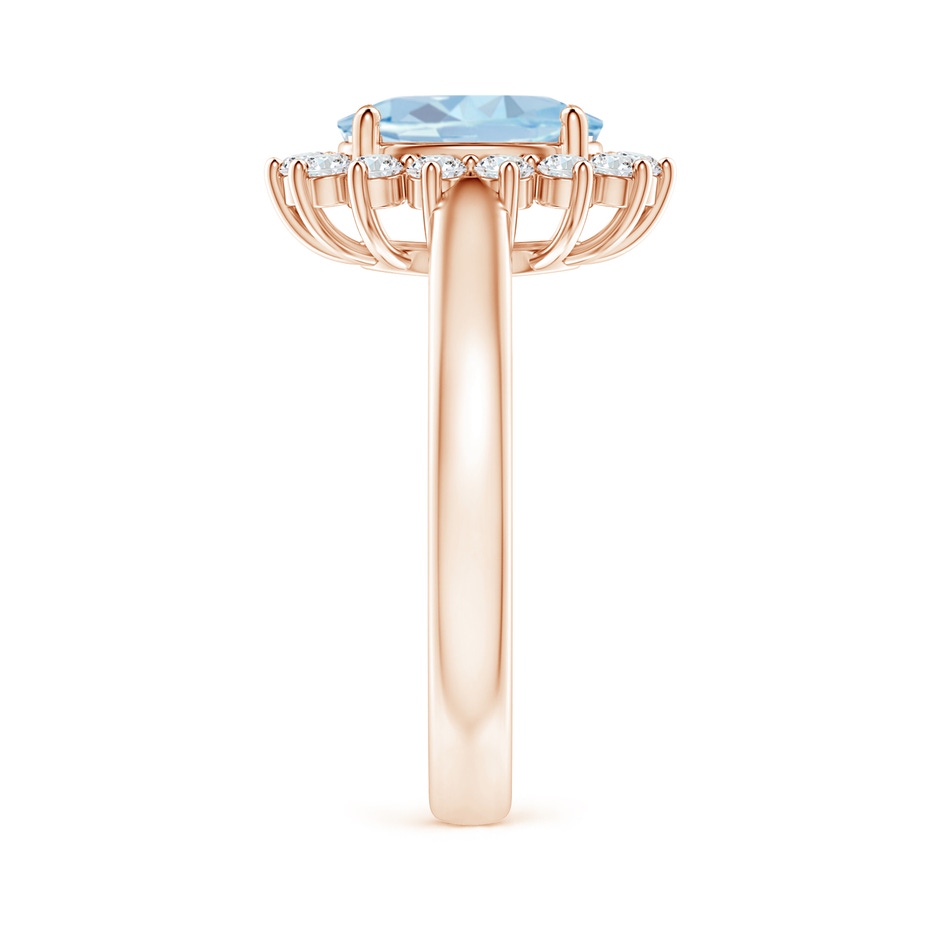 9x7mm A Princess Diana Inspired Aquamarine Ring with Diamond Halo in 18K Rose Gold side 299