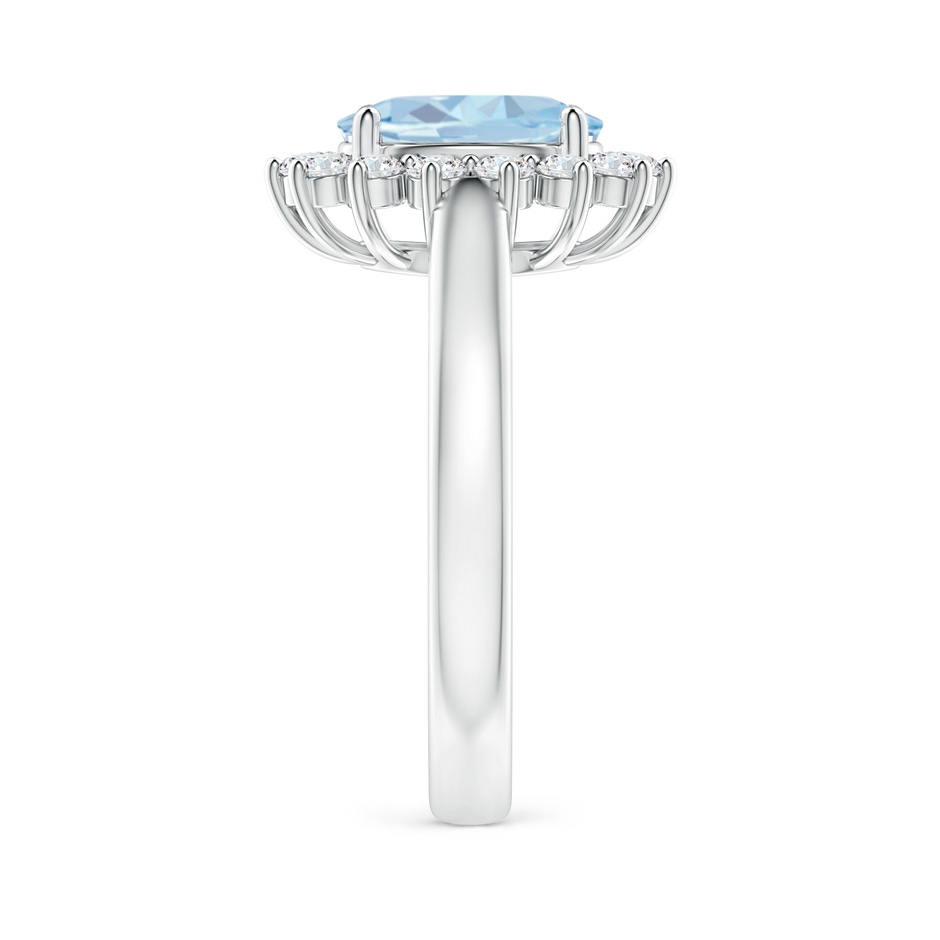 9x7mm A Princess Diana Inspired Aquamarine Ring with Diamond Halo in 18K White Gold side 299