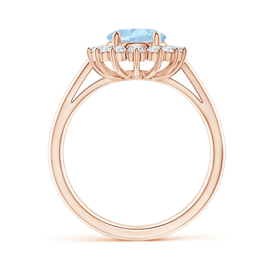9x7mm AA Princess Diana Inspired Aquamarine Ring with Diamond Halo in 18K Rose Gold side 199