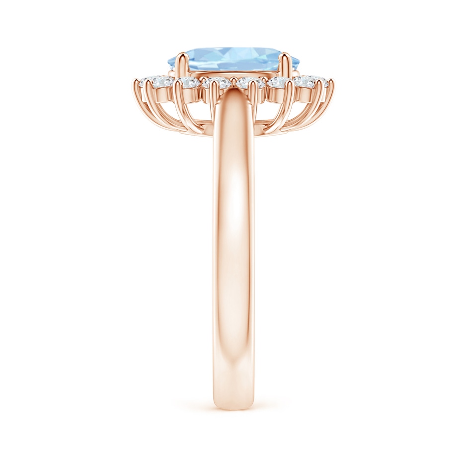9x7mm AA Princess Diana Inspired Aquamarine Ring with Diamond Halo in 18K Rose Gold side 299