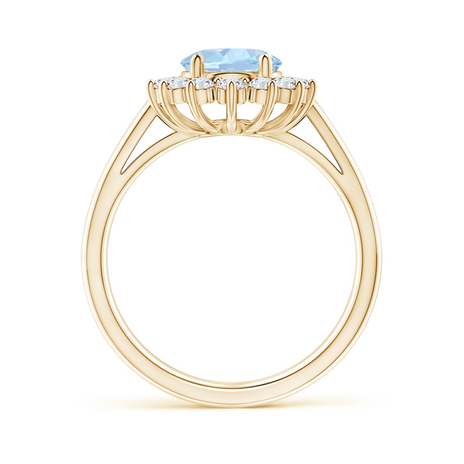 9x7mm AA Princess Diana Inspired Aquamarine Ring with Diamond Halo in Yellow Gold side 199