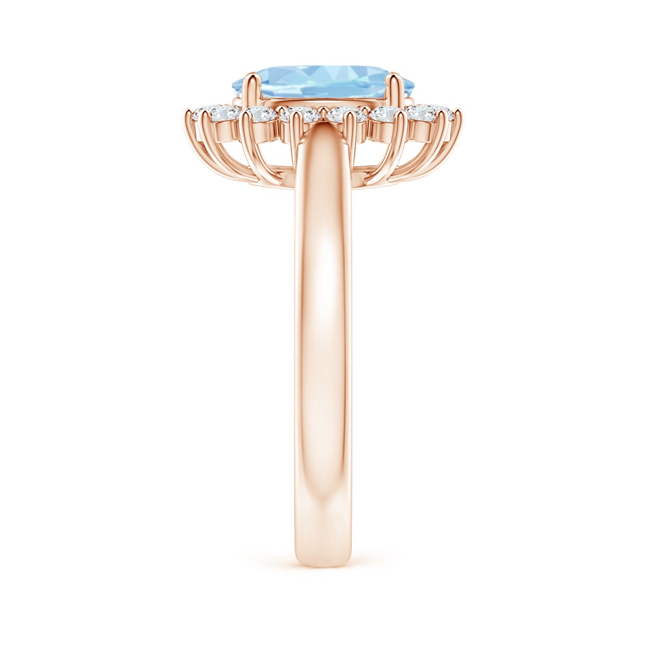 9x7mm AAA Princess Diana Inspired Aquamarine Ring with Diamond Halo in 18K Rose Gold side 299