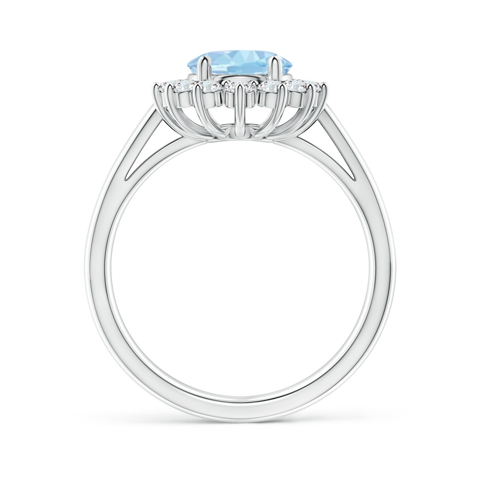 9x7mm AAA Princess Diana Inspired Aquamarine Ring with Diamond Halo in 18K White Gold side 199