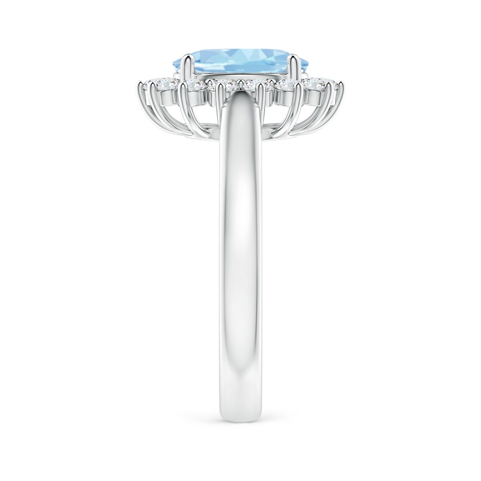9x7mm AAA Princess Diana Inspired Aquamarine Ring with Diamond Halo in 18K White Gold side 299