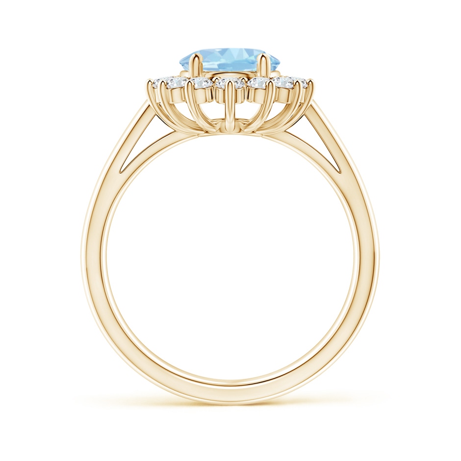 9x7mm AAA Princess Diana Inspired Aquamarine Ring with Diamond Halo in 18K Yellow Gold side 199