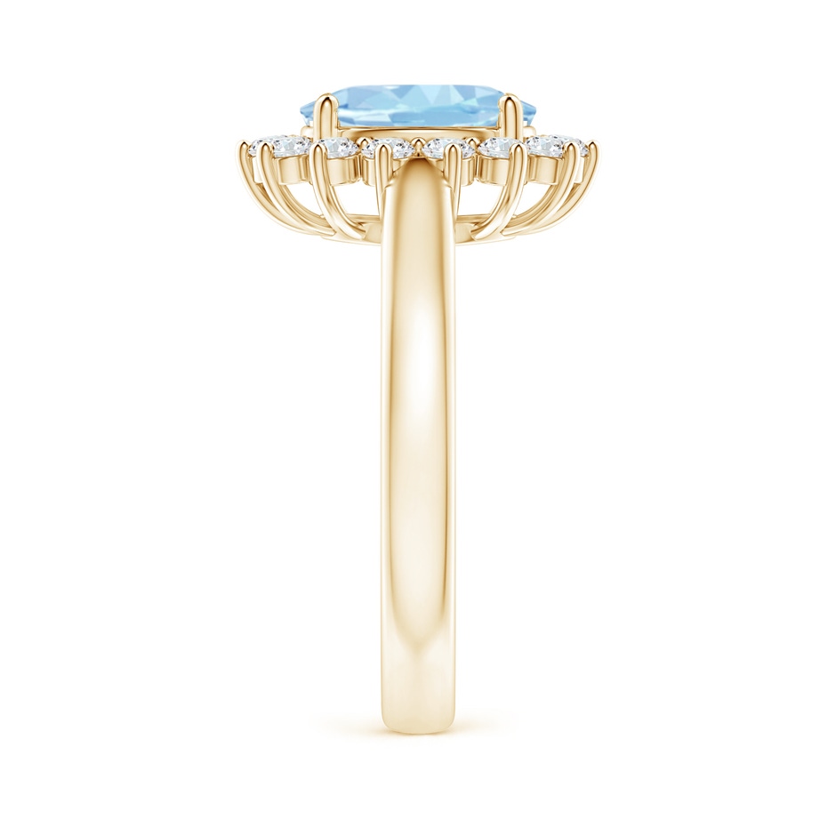9x7mm AAA Princess Diana Inspired Aquamarine Ring with Diamond Halo in 18K Yellow Gold side 299