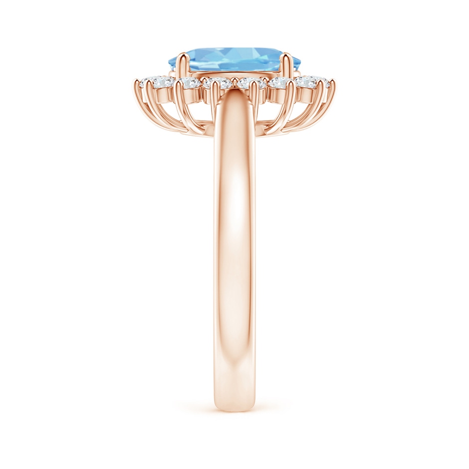 9x7mm AAAA Princess Diana Inspired Aquamarine Ring with Diamond Halo in 18K Rose Gold side 299