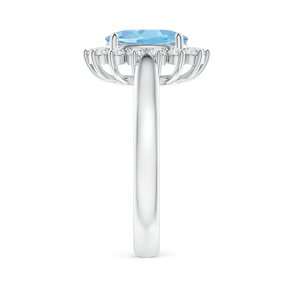 9x7mm AAAA Princess Diana Inspired Aquamarine Ring with Diamond Halo in P950 Platinum side 299