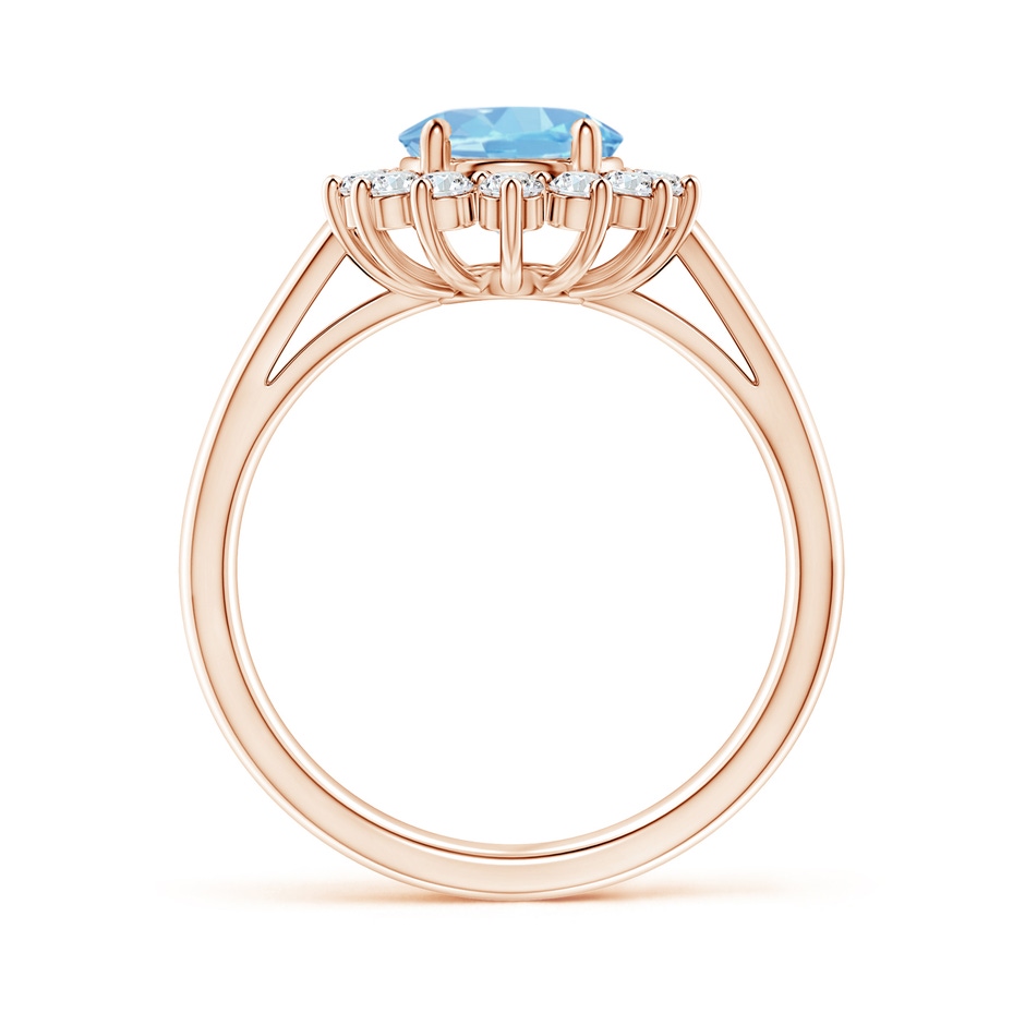 9x7mm AAAA Princess Diana Inspired Aquamarine Ring with Diamond Halo in Rose Gold side 199