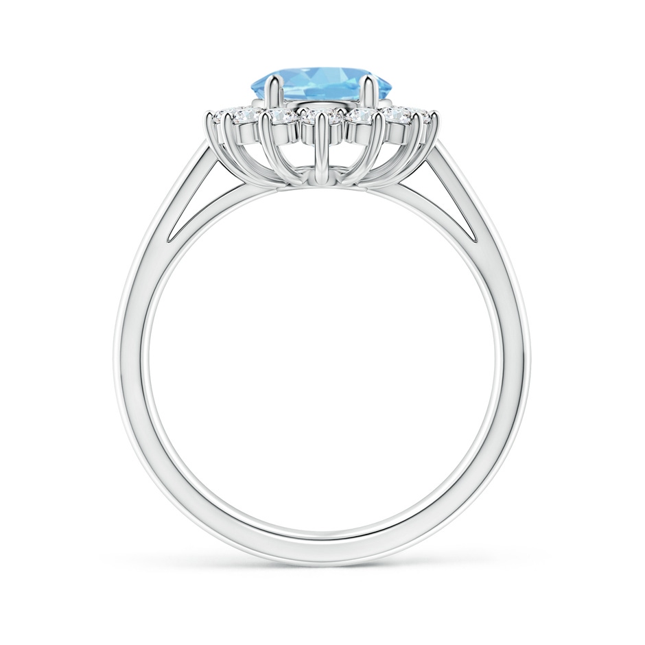 9x7mm AAAA Princess Diana Inspired Aquamarine Ring with Diamond Halo in White Gold side 199
