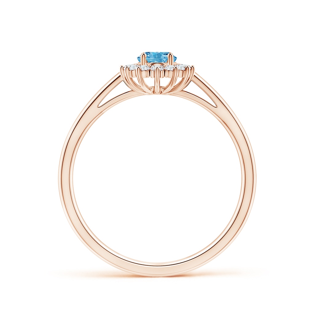 6x4mm AAAA Princess Diana Inspired Fancy Intense Blue Diamond Ring with Halo in Rose Gold - side 199