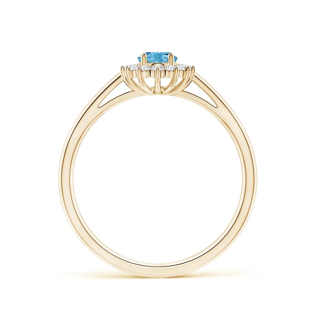 6x4mm AAAA Princess Diana Inspired Fancy Intense Blue Diamond Ring with Halo in Yellow Gold - side 199
