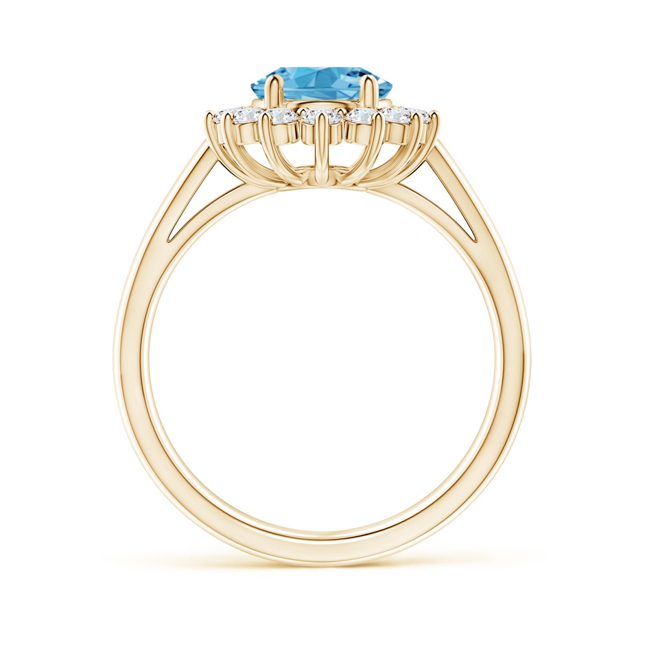 9x7mm AAAA Princess Diana Inspired Fancy Intense Blue Diamond Ring with Halo in Yellow Gold side 199