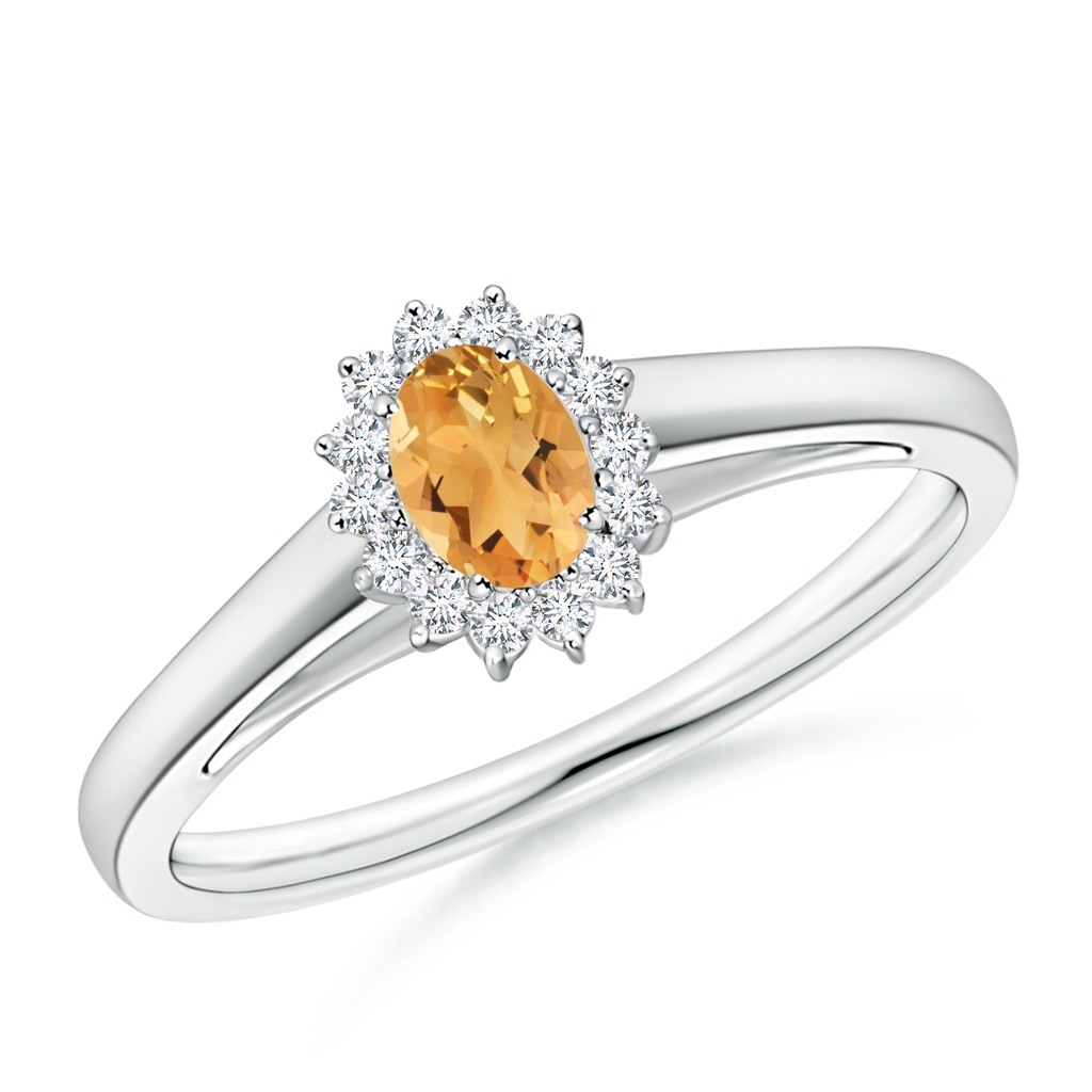 5x3mm A Princess Diana Inspired Citrine Ring with Diamond Halo in White Gold