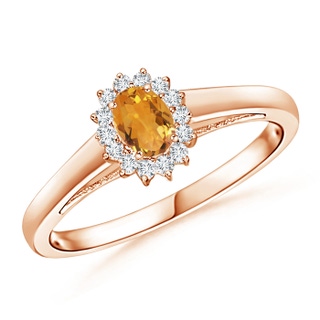 5x3mm AA Princess Diana Inspired Citrine Ring with Diamond Halo in 9K Rose Gold