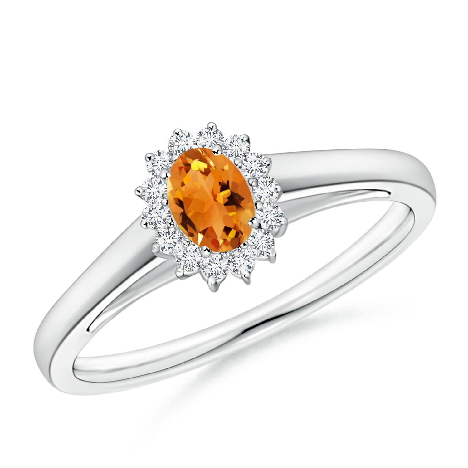5x3mm AAA Princess Diana Inspired Citrine Ring with Diamond Halo in P950 Platinum