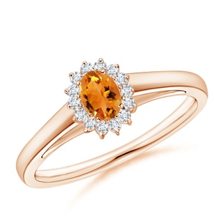 5x3mm AAA Princess Diana Inspired Citrine Ring with Diamond Halo in Rose Gold