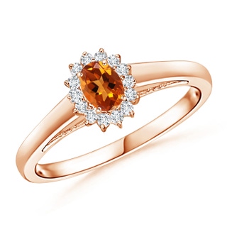 5x3mm AAAA Princess Diana Inspired Citrine Ring with Diamond Halo in 9K Rose Gold