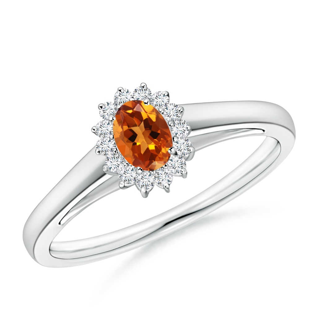 5x3mm AAAA Princess Diana Inspired Citrine Ring with Diamond Halo in P950 Platinum