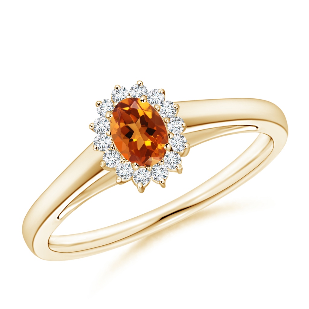 5x3mm AAAA Princess Diana Inspired Citrine Ring with Diamond Halo in Yellow Gold