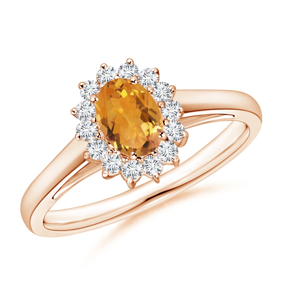 6x4mm AA Princess Diana Inspired Citrine Ring with Diamond Halo in Rose Gold 