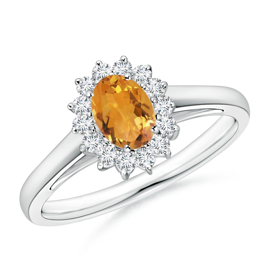6x4mm AA Princess Diana Inspired Citrine Ring with Diamond Halo in White Gold 