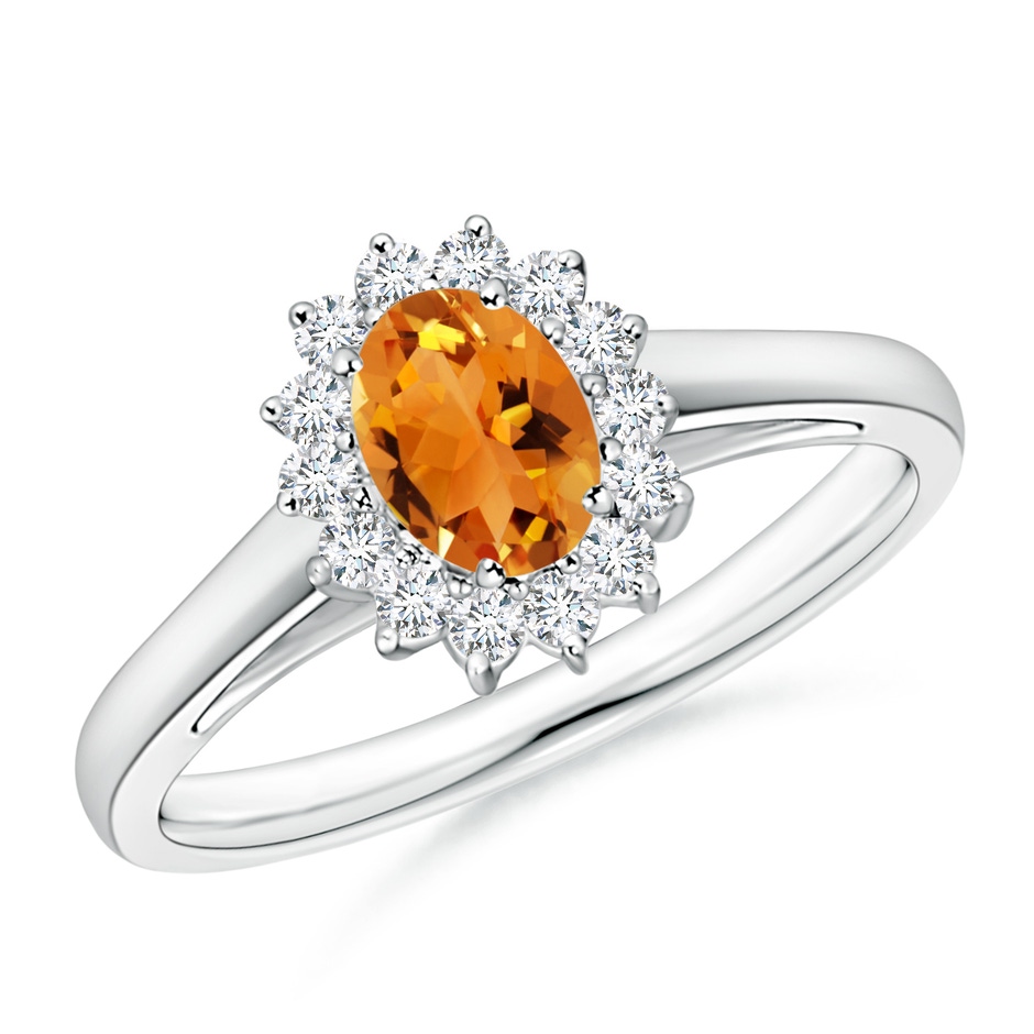 6x4mm AAA Princess Diana Inspired Citrine Ring with Diamond Halo in P950 Platinum 