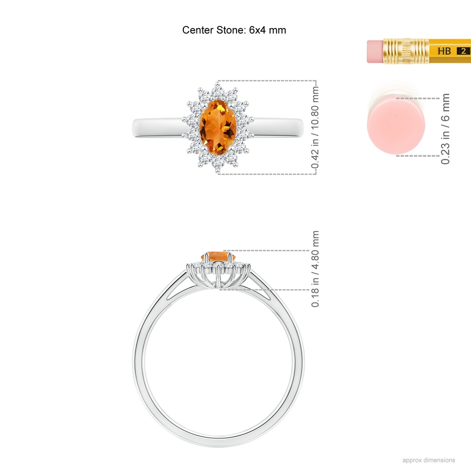6x4mm AAA Princess Diana Inspired Citrine Ring with Diamond Halo in P950 Platinum ruler