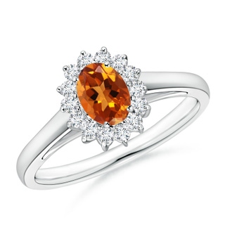 6x4mm AAAA Princess Diana Inspired Citrine Ring with Diamond Halo in P950 Platinum