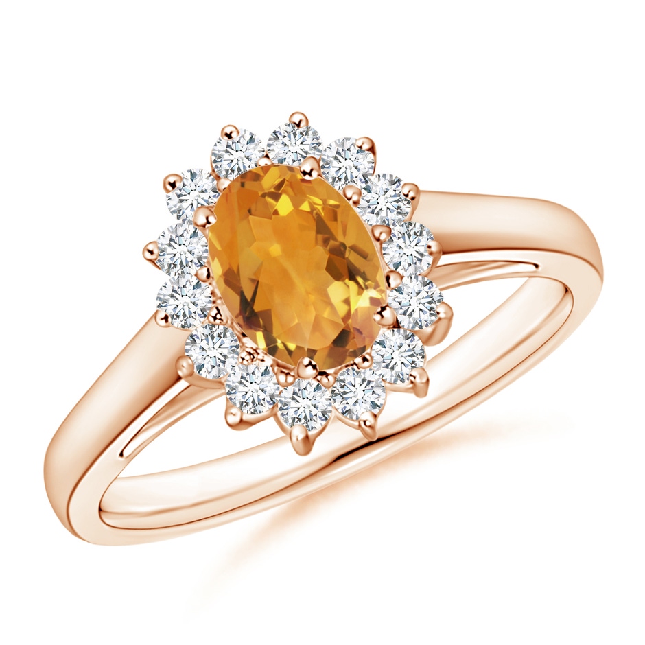 7x5mm AA Princess Diana Inspired Citrine Ring with Diamond Halo in Rose Gold 