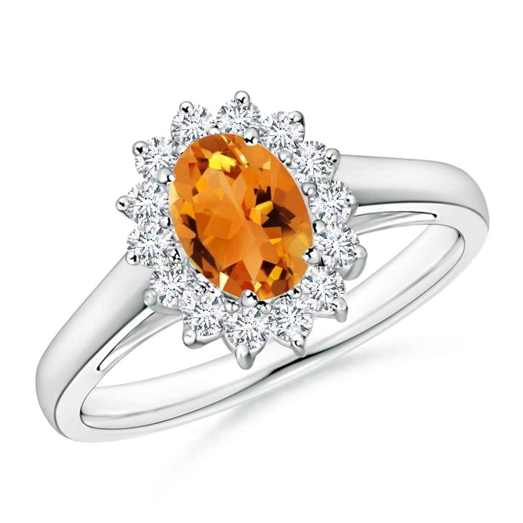 7x5mm AAA Princess Diana Inspired Citrine Ring with Diamond Halo in White Gold