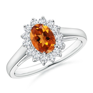 7x5mm AAAA Princess Diana Inspired Citrine Ring with Diamond Halo in P950 Platinum