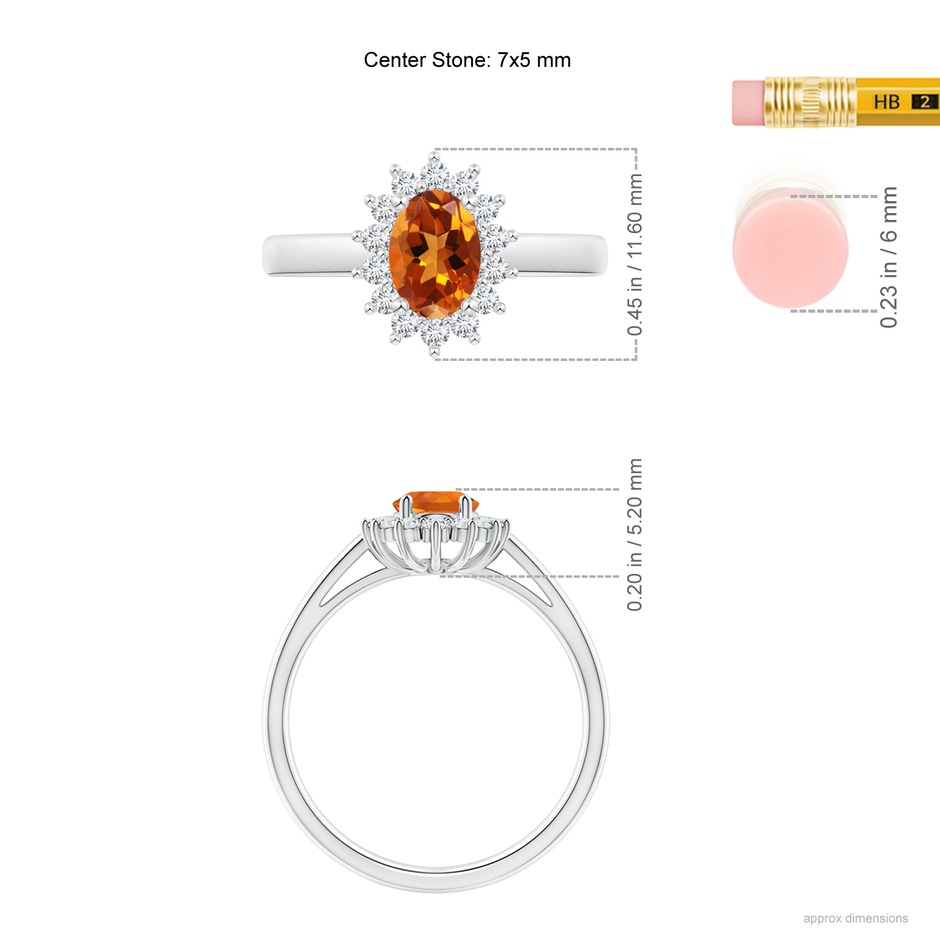 7x5mm AAAA Princess Diana Inspired Citrine Ring with Diamond Halo in P950 Platinum ruler
