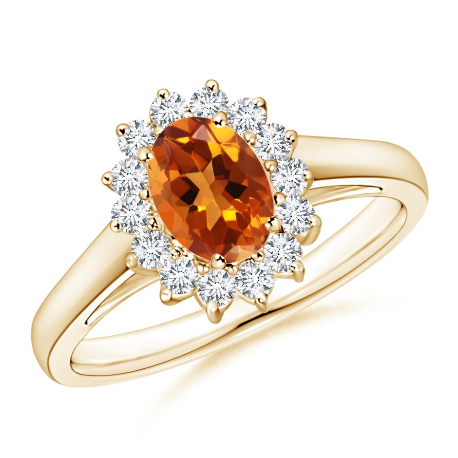 7x5mm AAAA Princess Diana Inspired Citrine Ring with Diamond Halo in Yellow Gold 