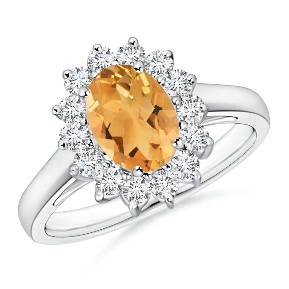 8x6mm A Princess Diana Inspired Citrine Ring with Diamond Halo in White Gold 