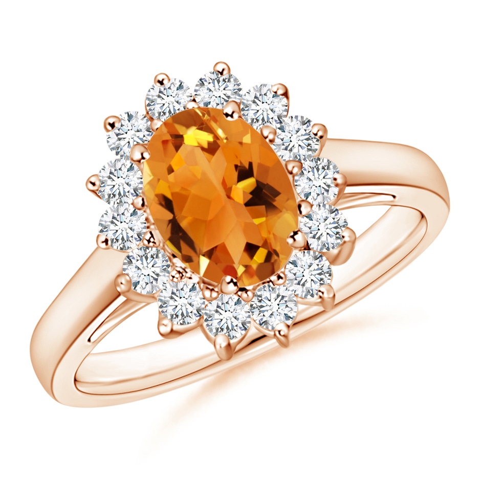 8x6mm AAA Princess Diana Inspired Citrine Ring with Diamond Halo in Rose Gold 
