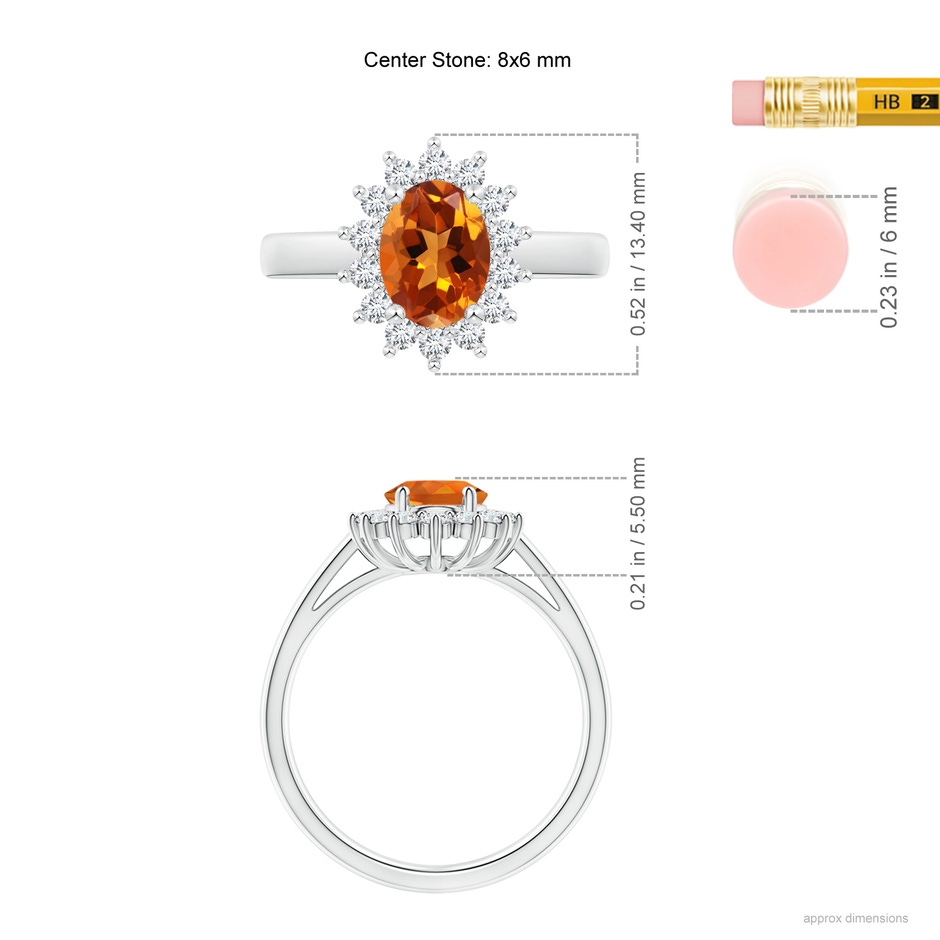8x6mm AAAA Princess Diana Inspired Citrine Ring with Diamond Halo in P950 Platinum ruler
