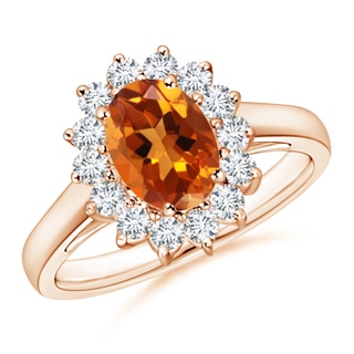 8x6mm AAAA Princess Diana Inspired Citrine Ring with Diamond Halo in Rose Gold