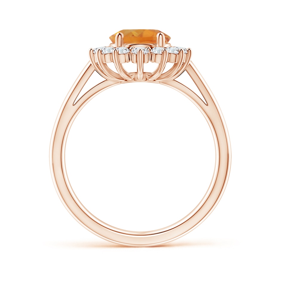 9x7mm AA Princess Diana Inspired Citrine Ring with Diamond Halo in Rose Gold side-1