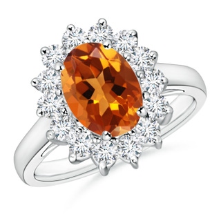 9x7mm AAAA Princess Diana Inspired Citrine Ring with Diamond Halo in P950 Platinum