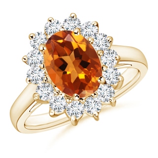 9x7mm AAAA Princess Diana Inspired Citrine Ring with Diamond Halo in Yellow Gold