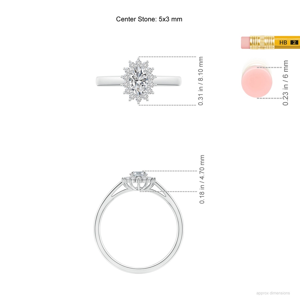 5x3mm HSI2 Diamond Curved Floral Ring in White Gold ruler