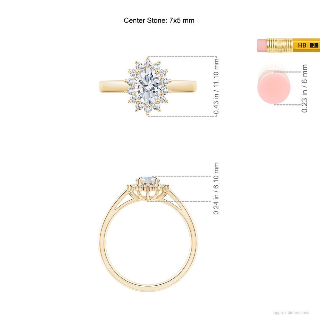 7x5mm GVS2 Diamond Curved Floral Ring in Yellow Gold ruler