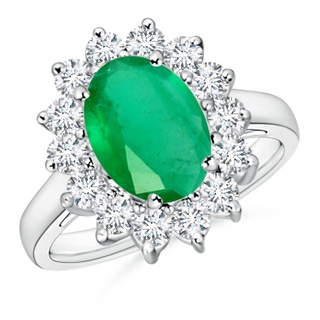 10x8mm A Princess Diana Inspired Emerald Ring with Diamond Halo in P950 Platinum
