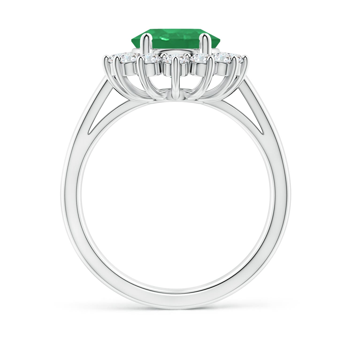 10x8mm A Princess Diana Inspired Emerald Ring with Diamond Halo in P950 Platinum - side 3