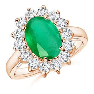 10x8mm A Princess Diana Inspired Emerald Ring with Diamond Halo in Rose Gold