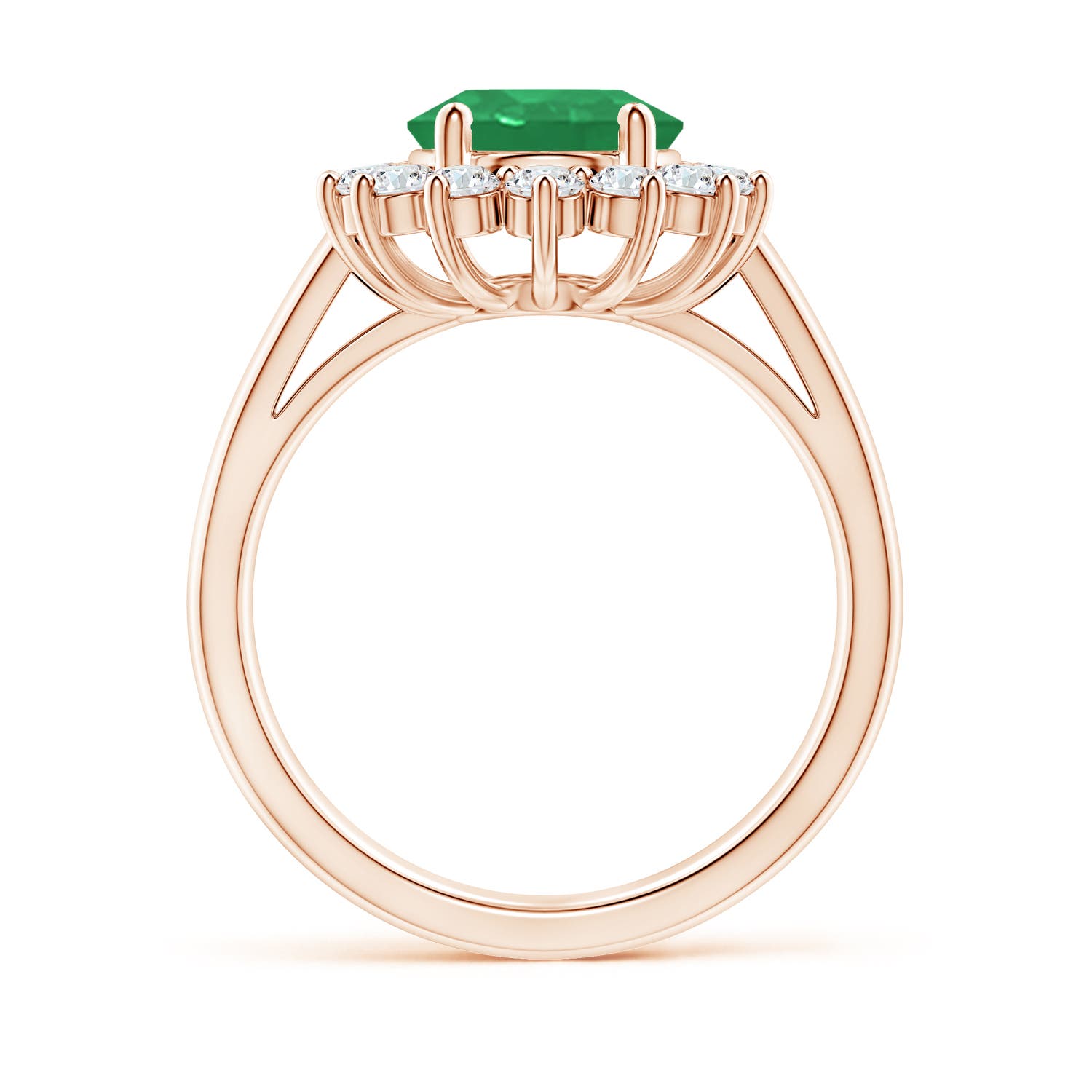 10x8mm A Princess Diana Inspired Emerald Ring with Diamond Halo in Rose Gold
