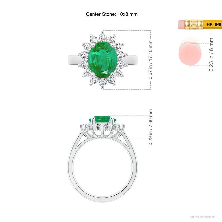 10x8mm AA Princess Diana Inspired Emerald Ring with Diamond Halo in P950 Platinum ruler