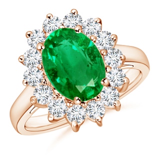 10x8mm AAA Princess Diana Inspired Emerald Ring with Diamond Halo in 9K Rose Gold