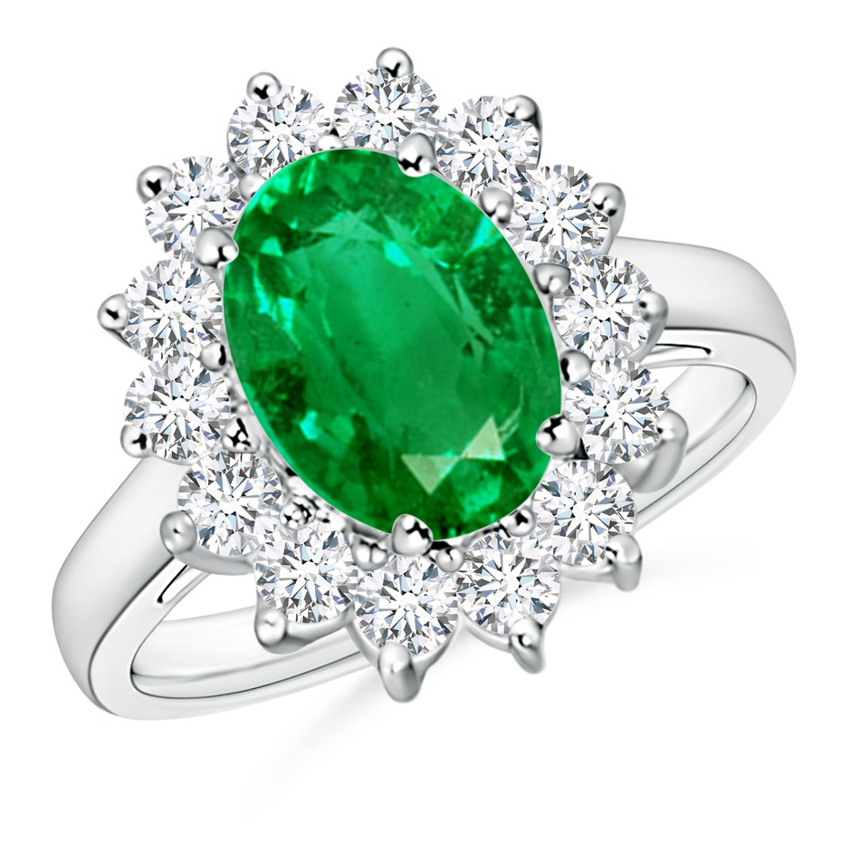 10x8mm AAA Princess Diana Inspired Emerald Ring with Diamond Halo in P950 Platinum 